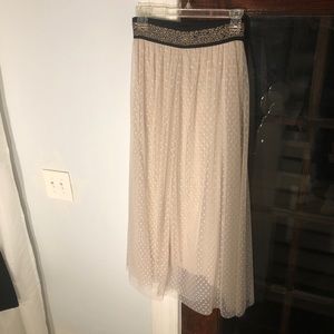 Tulle white polka dot maxi skirt